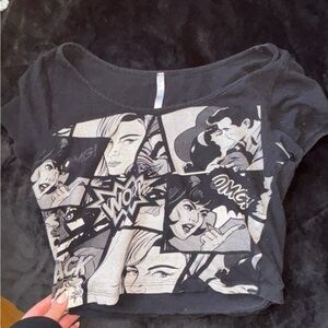 Ed Hardy Black Comic-Panel Crop Tee